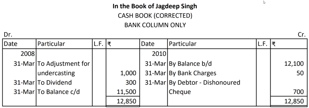 Bank Reconciliation Statement 30(Cash Book Corrected) Solution